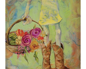 Sweet Boots - impression d'art folklorique cow-girl et fleurs - par Heather Renaux-sans cadre