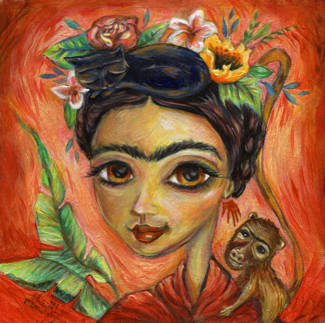 Frida Kahlo, Black Cat, Monkey, Flowers PRINT - Etsy