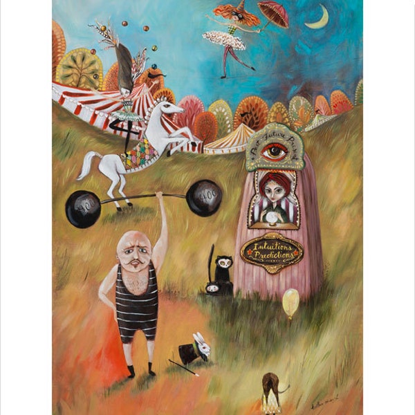 Circus Performers, Fortune Teller, Strong Man, Tight Rope Walker, Horse Acrobat, Circus Tents, Pop Surrealism, Heather Renaux