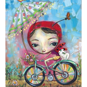 Ladybug on Bike - Pop Surrealism Print - by Heather Renaux-unframed
