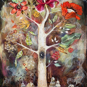 Inspirational Nature Tree Wall Art. Nature Art, Landscape Art, Stars, Moon, Flowers, Luna Moth, Print &quot;The Ghost Tree&quot; by Heather Renaux