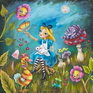 Alice In Wonderland inspired art, Dodo Bird, Mushrooms, Cheshire Cat, Mad Hatter, Caterpillar, White Rabbit