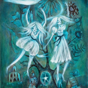 Ghost Sisters, Ghost Art, Ghost Lover Gift, Cute Whimsical Ghosts, Cottagecore art prints