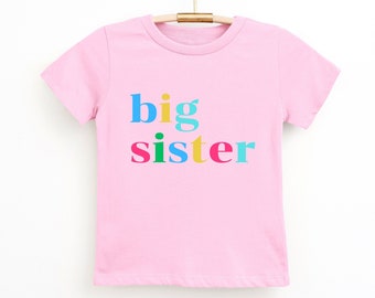 Big Sister T-Shirt For Toddler Girl; Pregnancy Announcement Colorful Tee Shirt