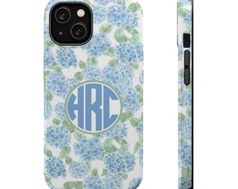 Monogram Hydrangea Pattern MagSafe Phone Case; Preppy New England iPhone Case Summer