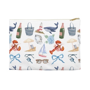 Coastal Coquette Accessory Pouch; Preppy New England, Nantucket, Cape Cod, Hamptons, Maine, Bachelorette Gift, Bride Gift; 2 sizes