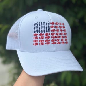 Lobster American Flag Trucker Hat; New England Fourth of July Baseball Hat; Size S - 4XL; Cape Cod, Maine, Nantucket, Rhode Island; Boston