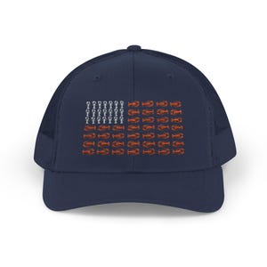 Lobster American Flag Trucker Hat; New England Fourth of July Baseball Hat; Cape Cod, Maine, Nantucket, Rhode Island; Boston