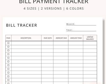 Rastreador de pagos de facturas imprimible / Organizador de facturas mensuales / Planificador de presupuesto PDF / Rastreador de finanzas / Descarga digital