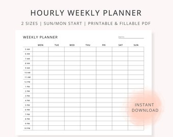 Weekly Hourly Schedule Printable | Time Blocking Planner | Daily Schedule Template | Productivity Planner PDF | Digital Download