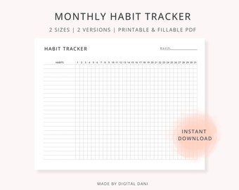 Tracker delle abitudini stampabile / Tracker giornaliero e mensile / Planner della produttività / Tracker della cura di sé PDF / Download digitale
