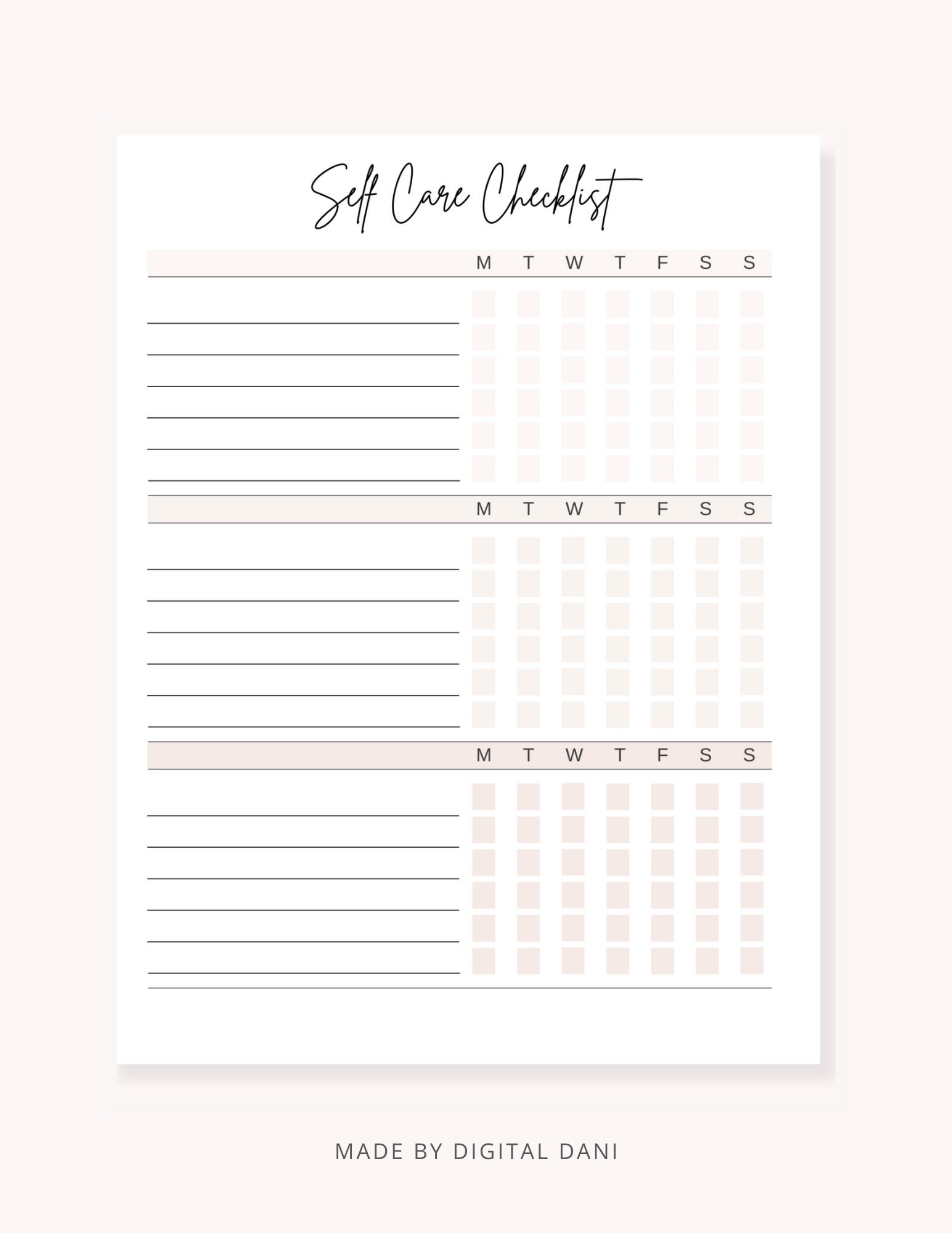 Self Care Checklist Printable | Self Care Tracker | Wellness Planner ...