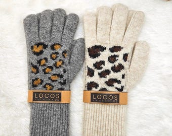 K-Premium Leopard Wool Women Gloves