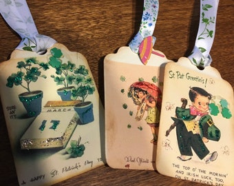 Close out-25% off. St. Pat’s day Gift tags with  images of vintage cards