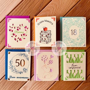 Biglietti auguri fatti a mano – Mini cards colorate per ogni occasione – Compleanno, nascita, laurea, matrimonio – Set o singolo