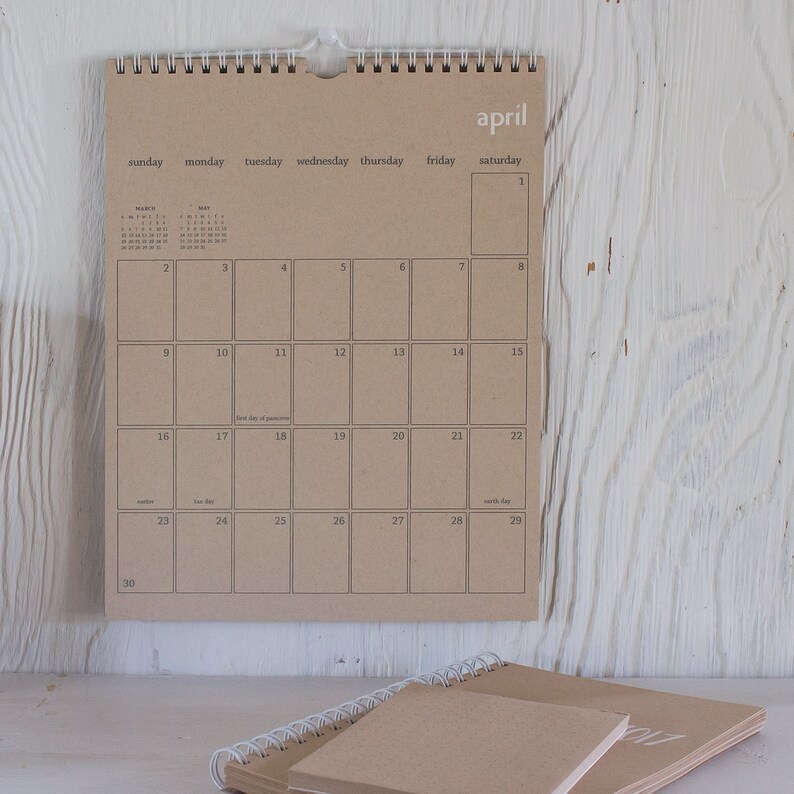 Kraft wall calendar with white foil start on any month Etsy