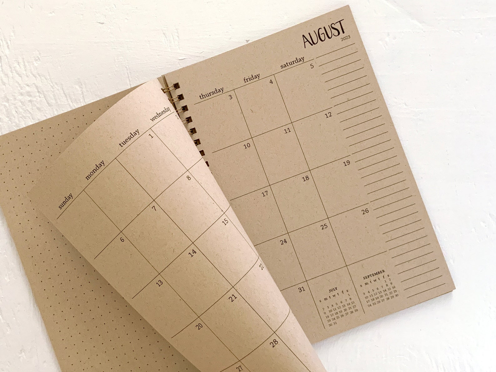 2023 Small Kraft Monthly Spiral Planner Pages Between Months Etsy