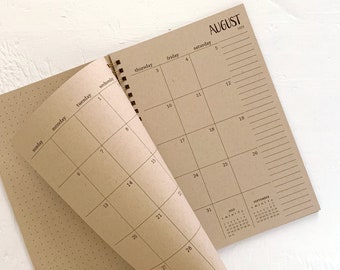 2023 small kraft monthly spiral planner | pages between months