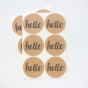 2 inch kraft circle stickers - hello