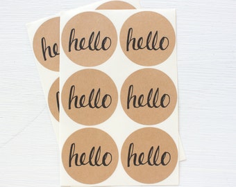 2 inch kraft circle stickers - hello