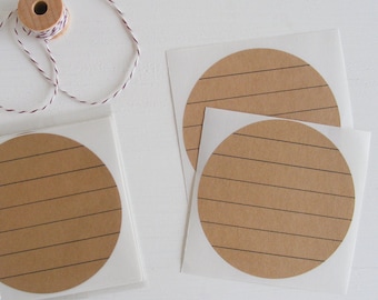 kraft large circle stickers - lined