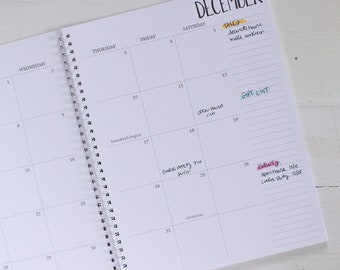 large monthly spiral planner - start any month / 2 pages per month