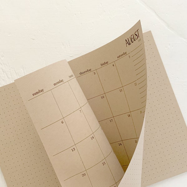 2024 small kraft monthly spiral planner | pages between months