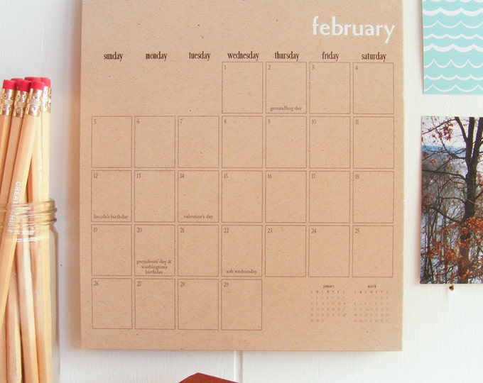 2012 Wall Calendar White Foil Stamped on Recycled Kraft Etsy