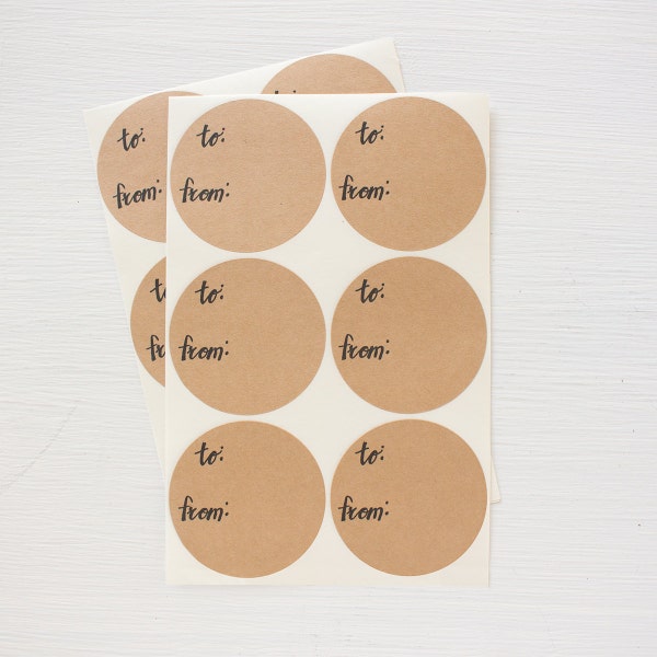 2 inch kraft circle stickers - to from gift labels