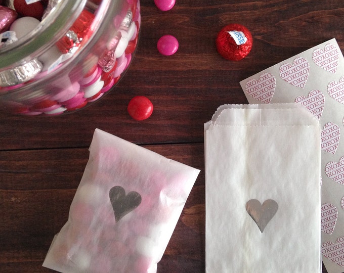 Silver Heart Glassine Treat Bags Etsy