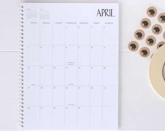 2 year large monthly spiral planner - start any month | 1 page per month