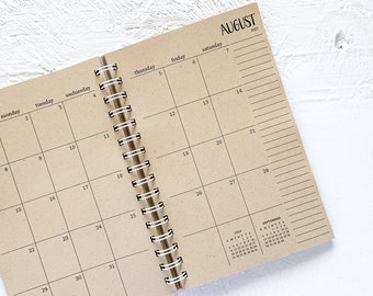 5 year small kraft monthly spiral planner - 2 pages per month