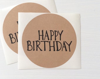 kraft large circle stickers - happy birthday