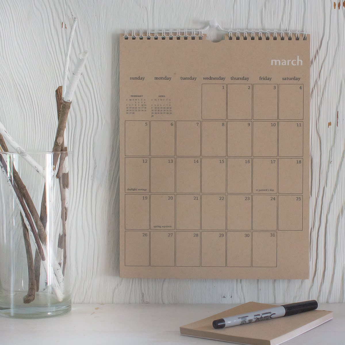 Kraft wall calendar with white foil start on any month Etsy