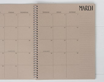 large kraft monthly spiral planner | 2 pages per month