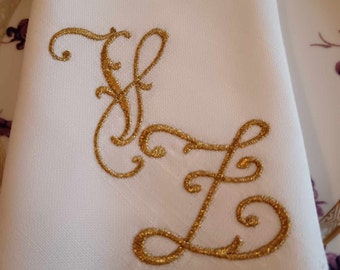 Embroidered Monogram napkin linen / cotton 1pcs