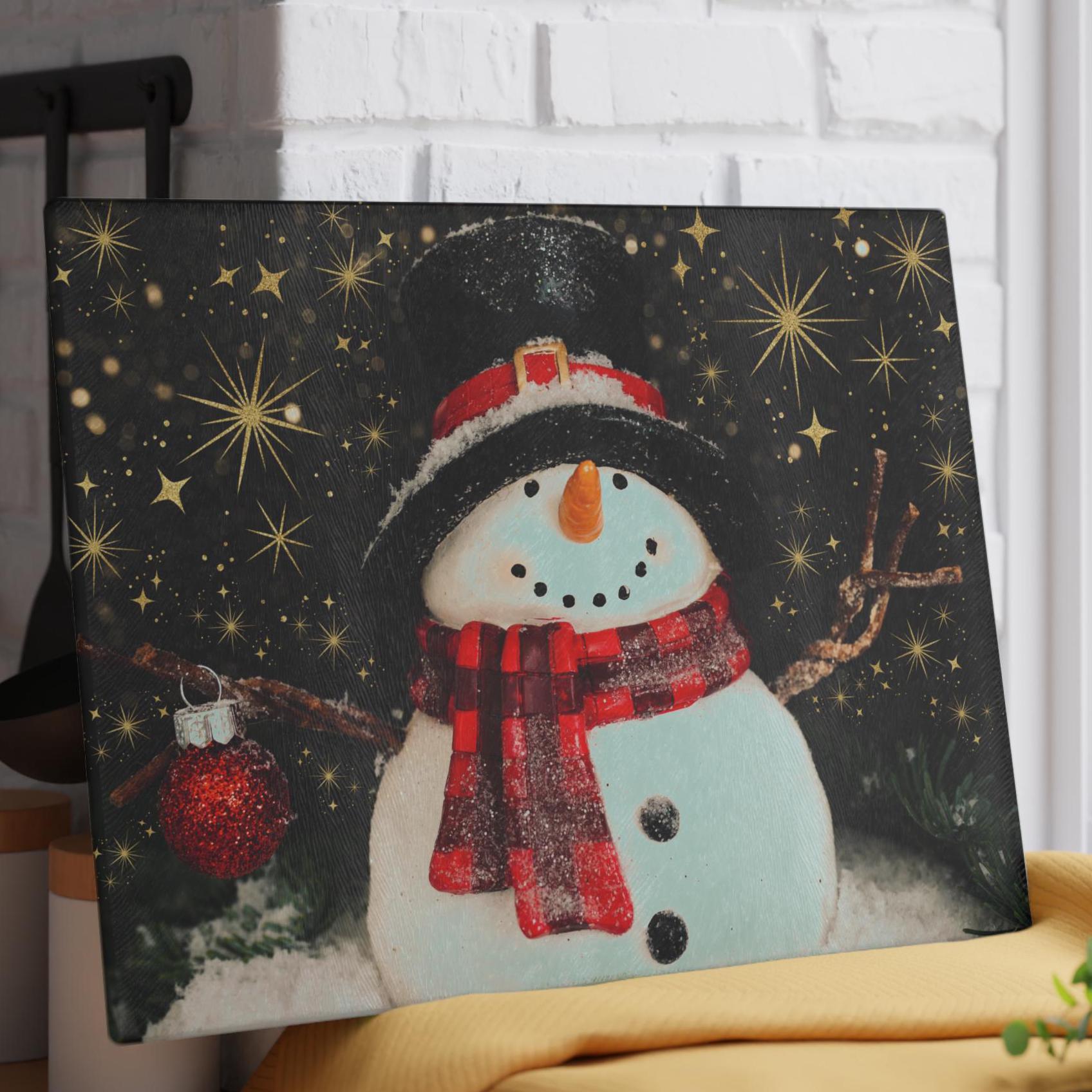 Snowman Glass Cutting Board, Holiday Kitchen Decor, Christmas Gift ...