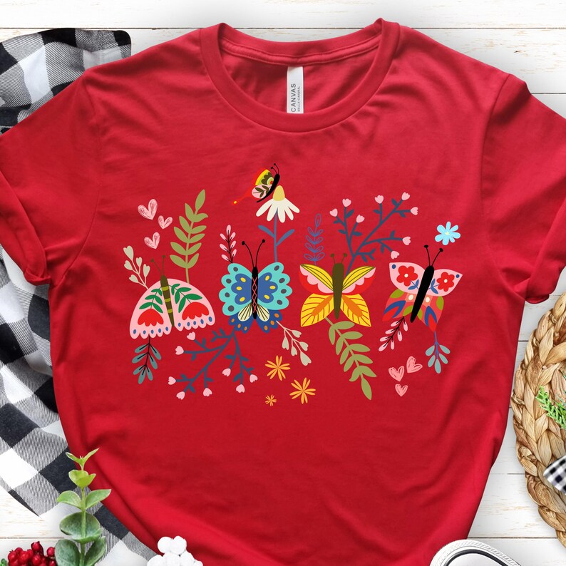 Butterfly Moth and Flower Unisex Tee, Colorful Nature Shirt, Flower T