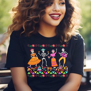 Camiseta del Día de los Muertos, camiseta unisex de arte mexicano, mes de la herencia hispana, Día de los Muertos, camiseta de Halloween, camiseta latina