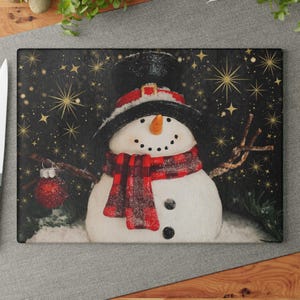 Snowman Glass Cutting Board, Holiday Kitchen Decor, Christmas Gift, Charcuterie Board, Housewarming Gift, Cooking Essential, Hostess Gift
