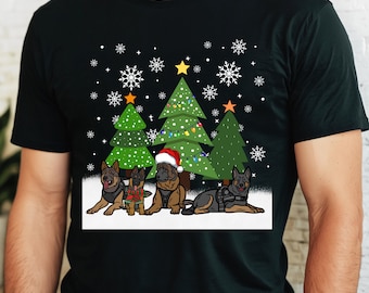 German Shepherd Christmas T-Shirt, Snowy Tree, Dog Lover Gift