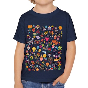Camiseta para niños del Día de los Muertos, camiseta para niños con arte mexicano, camiseta para niños del Día de los Muertos, camiseta con flores para niños pequeños, regalo de Halloween para niños