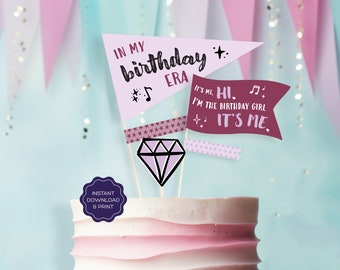 Printable Cake Topper | T Swift Birthday Flag Pennants | Eras Birthday Party Decor | Purple Birthday Decor | Ready-To-Print | JRP001