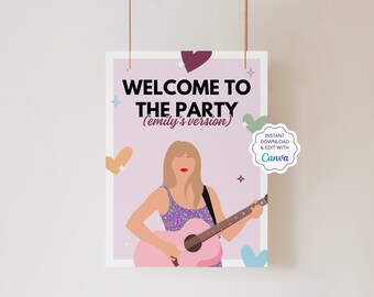 Editable T Swift Birthday Welcome Sign | Eras Birthday Party Poster | Canva Template | Purple Birthday Decor | Size: A2, 18x22" | JRP001a