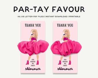 Printable Scrunchie Card Par-Tay Favor | T Swift Eras Party Theme | Pink Birthday Decor | Sizes: 3x cards on A4, US Letter
