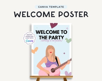 Editable T Swift Birthday Welcome Sign | Canva Template | Eras Birthday Party Poster | Purple Birthday Decor | JRP001b