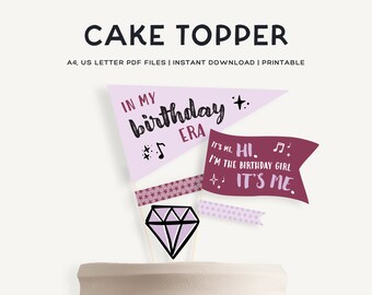 Printable Cake Topper | Birthday Flag Pennants | T Swift Eras Party Decor | Purple Birthday Decor | Ready-To-Print | Printable | JRP001a