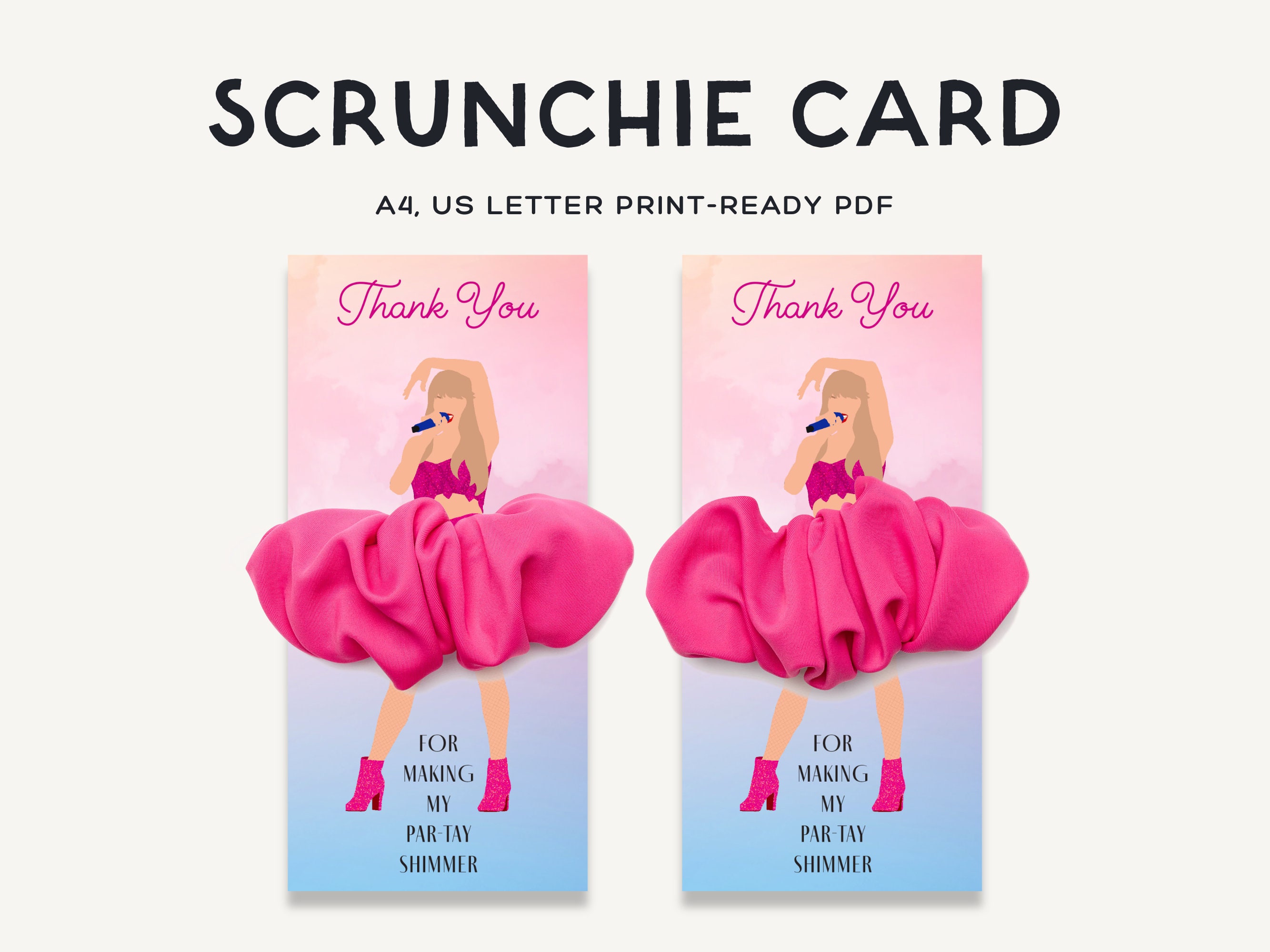 Scrunchie Card Par-Tay Favor | T Swift Eras Lover Par-Tay | Birthday Party Favour | Scrunchie Holder | JRP001a JRP001b