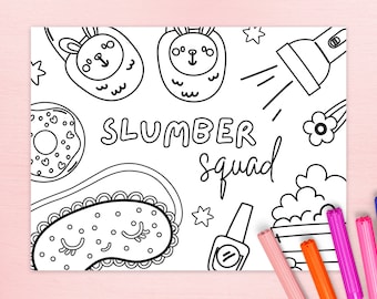 Printable Slumber Party Colouring Page | Sleepover Coloring Placemat | Pyjama Party Printable | Game, Activity | A4, US Letter | JRP002