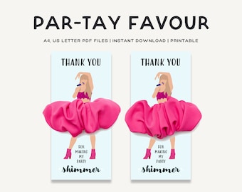 Printable Scrunchie Card Par-Tay Favour | T Swift Eras Party Theme | Blue Birthday Favor | Sizes: 3x cards on A4, US Letter | JRP001b
